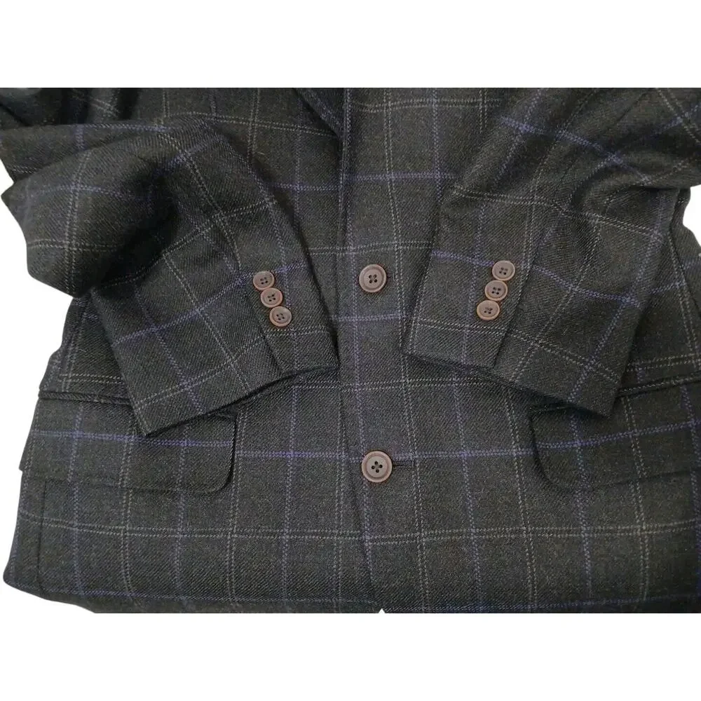 Tallia Men's Slim Fit WOOL Blend Sport Coat Sz 40 Black Plaid Jacket Macy's $295